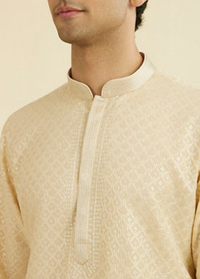 Manyavar Men Regal Beige Ensemble Kurta Pajama