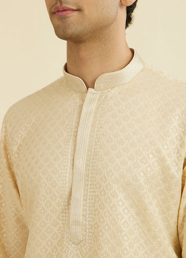 Manyavar Men Regal Beige Ensemble Kurta Pajama