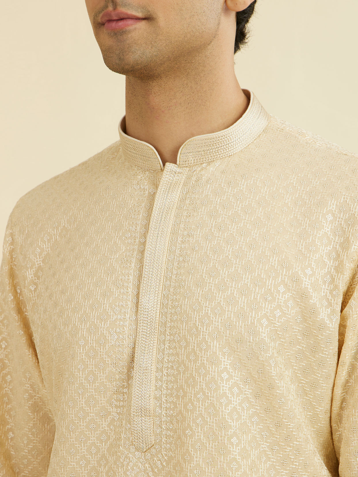 Manyavar Men Regal Beige Ensemble Kurta Pajama