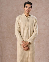 Manyavar Men Regal Pista Green Georgette Kurta Pajama
