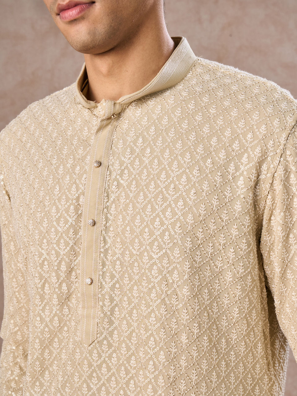 Manyavar Men Regal Pista Green Georgette Kurta Pajama