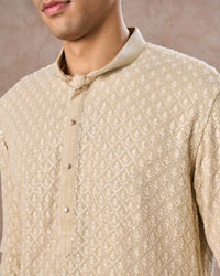 Manyavar Men Regal Pista Green Georgette Kurta Pajama