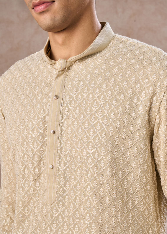 Manyavar Men Regal Pista Green Georgette Kurta Pajama