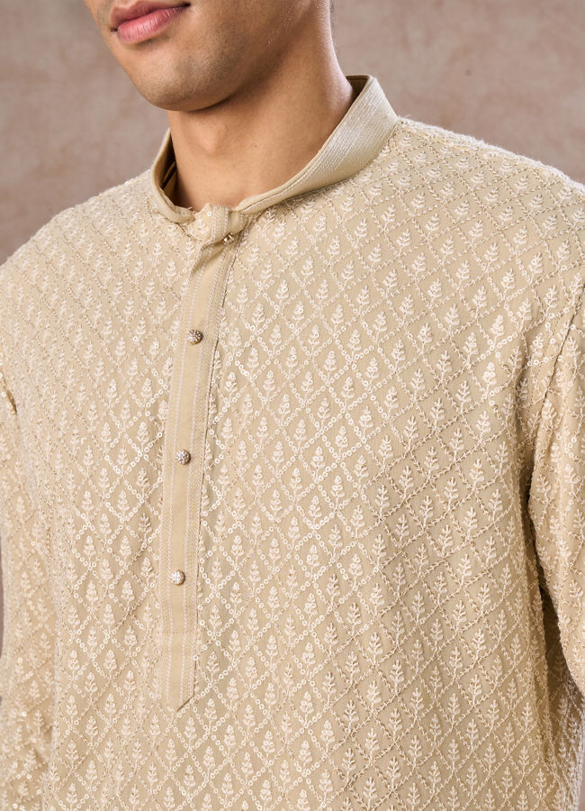 Manyavar Men Regal Pista Green Georgette Kurta Pajama