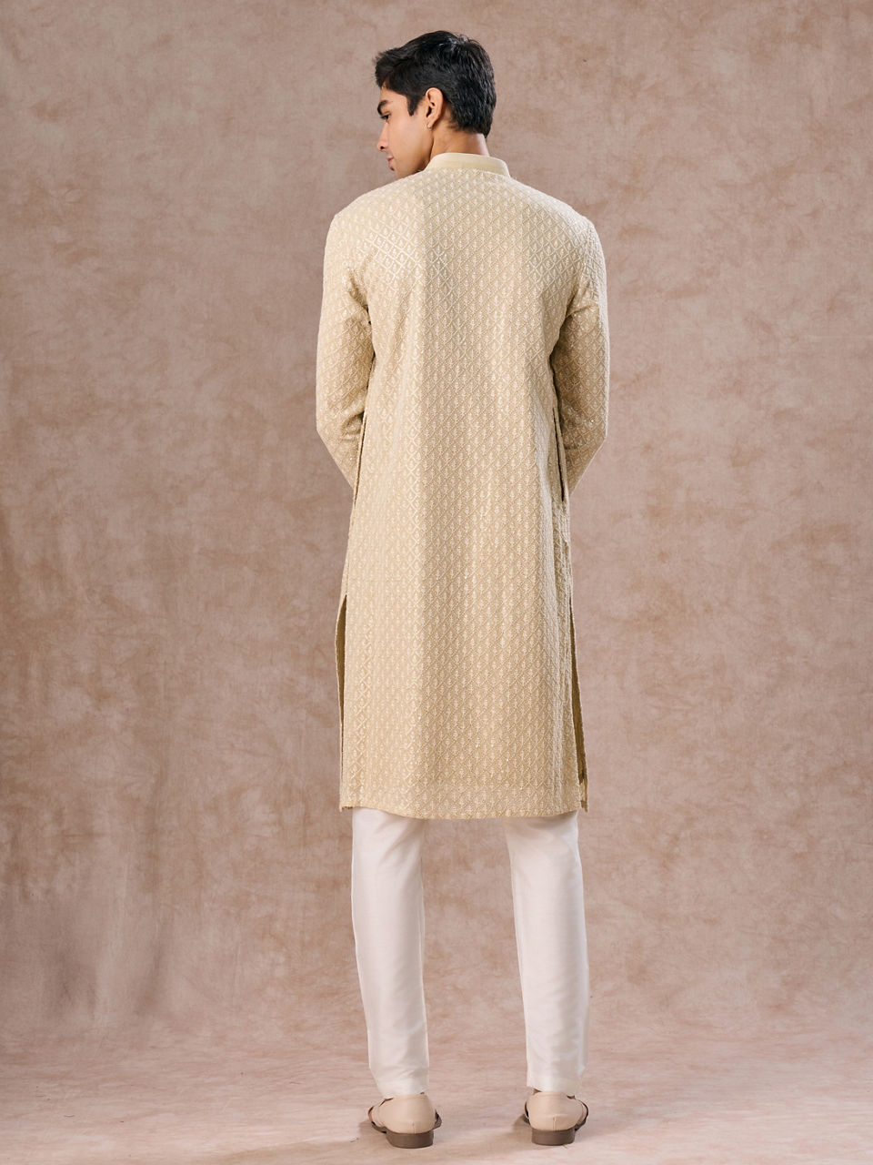 Manyavar Men Regal Pista Green Georgette Kurta Pajama