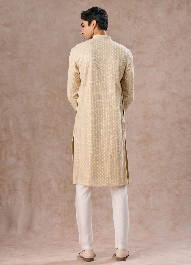 Manyavar Men Regal Pista Green Georgette Kurta Pajama