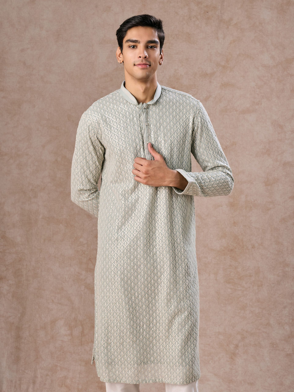 Manyavar Men Glistening Aqua Green Kurta Pajama