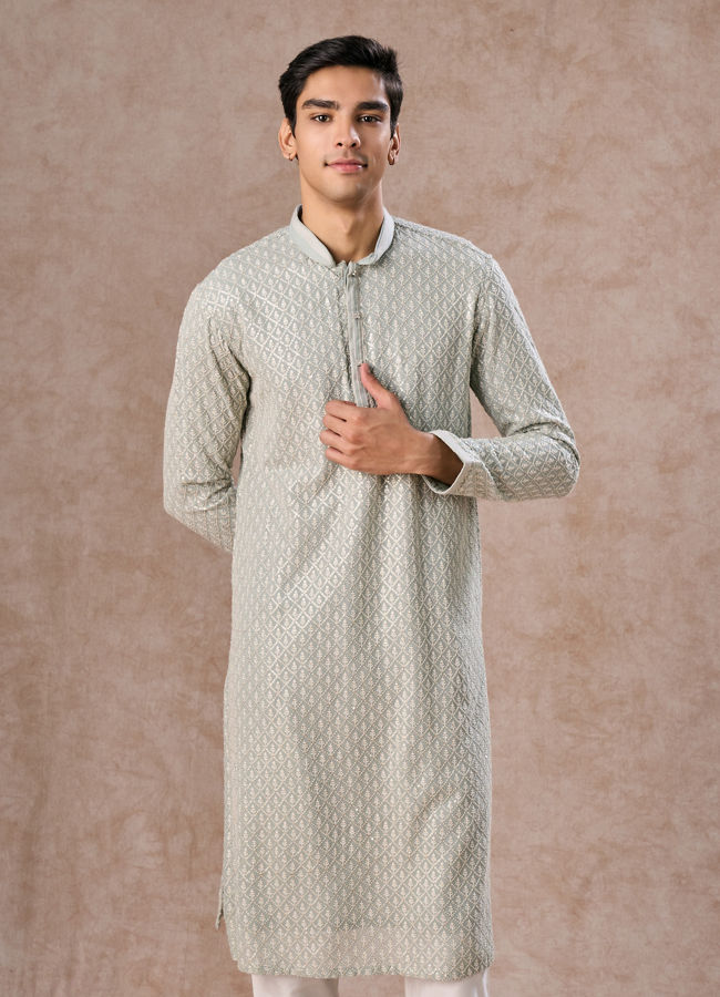 Manyavar Men Glistening Aqua Green Kurta Pajama