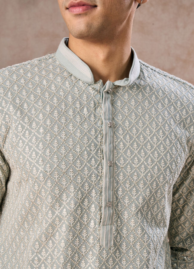 Manyavar Men Glistening Aqua Green Kurta Pajama