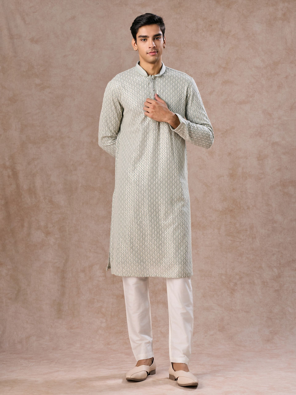 Manyavar Men Glistening Aqua Green Kurta Pajama