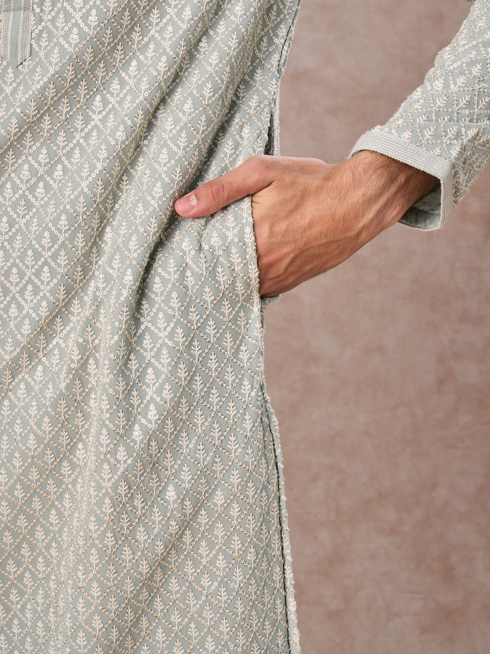 Manyavar Men Glistening Aqua Green Kurta Pajama