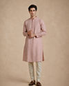 Manyavar Men Pink Georgette Kurta Pajama Set with Thread Embroidery & Sequin Detailing