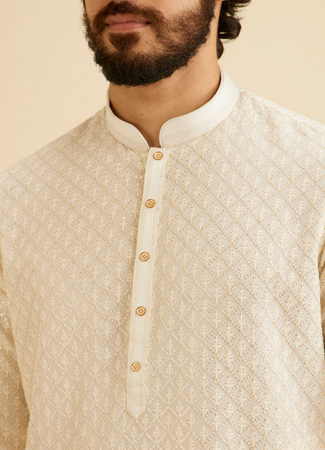 Manyavar Men Cream White Chikankari Work Kurta Set image number 1