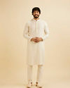 Manyavar Men Cream White Chikankari Work Kurta Set