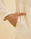 Manyavar Men Cream White Chikankari Work Kurta Set