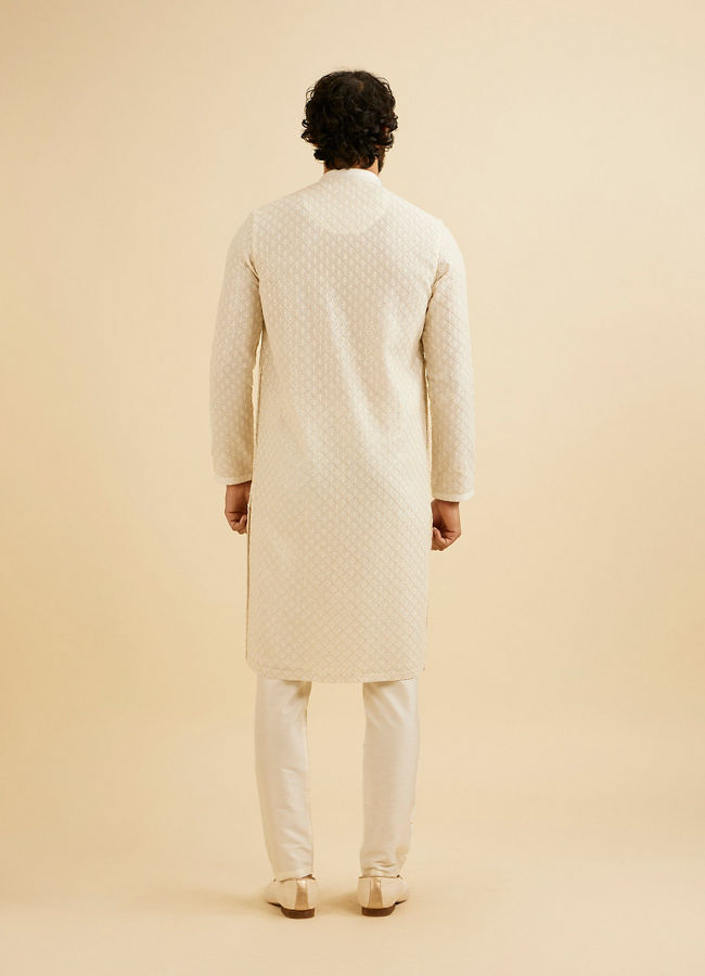 Manyavar Men Cream White Chikankari Work Kurta Set