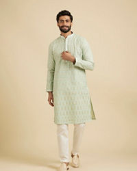 Manyavar Men Light Mid Green Chanderi Kurta Pajama