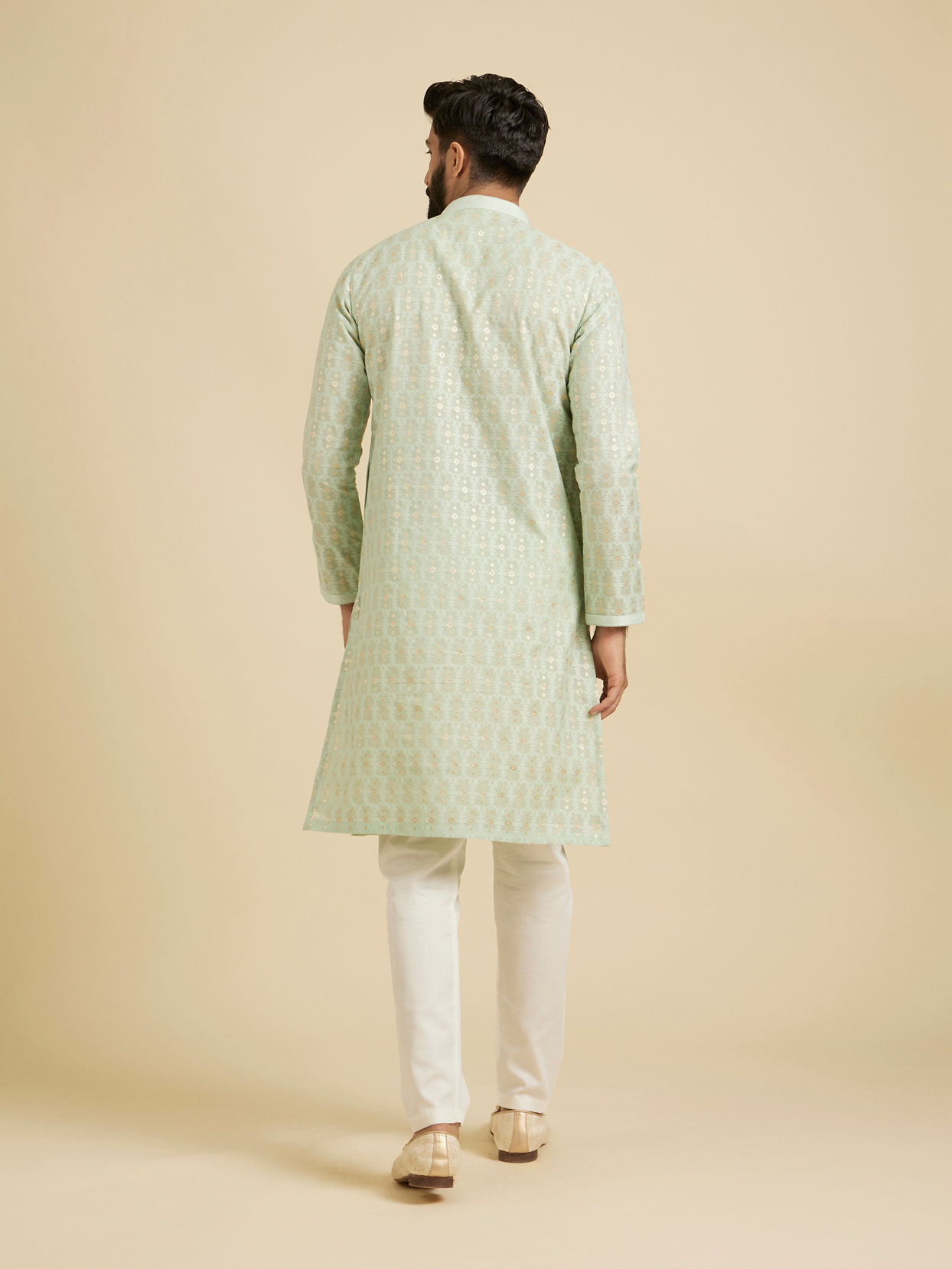 Manyavar Men Light Mid Green Chanderi Kurta Pajama