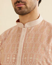 Manyavar Men Dusty Pink Jaal Patterned Kurta Set with Floral Butas