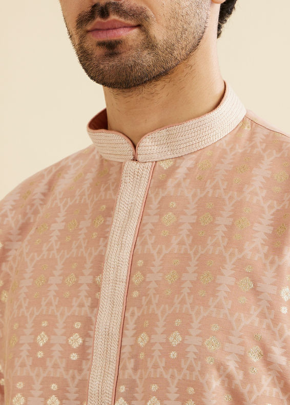 Manyavar Men Dusty Pink Jaal Patterned Kurta Set with Floral Butas