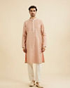 Manyavar Men Dusty Pink Jaal Patterned Kurta Set with Floral Butas