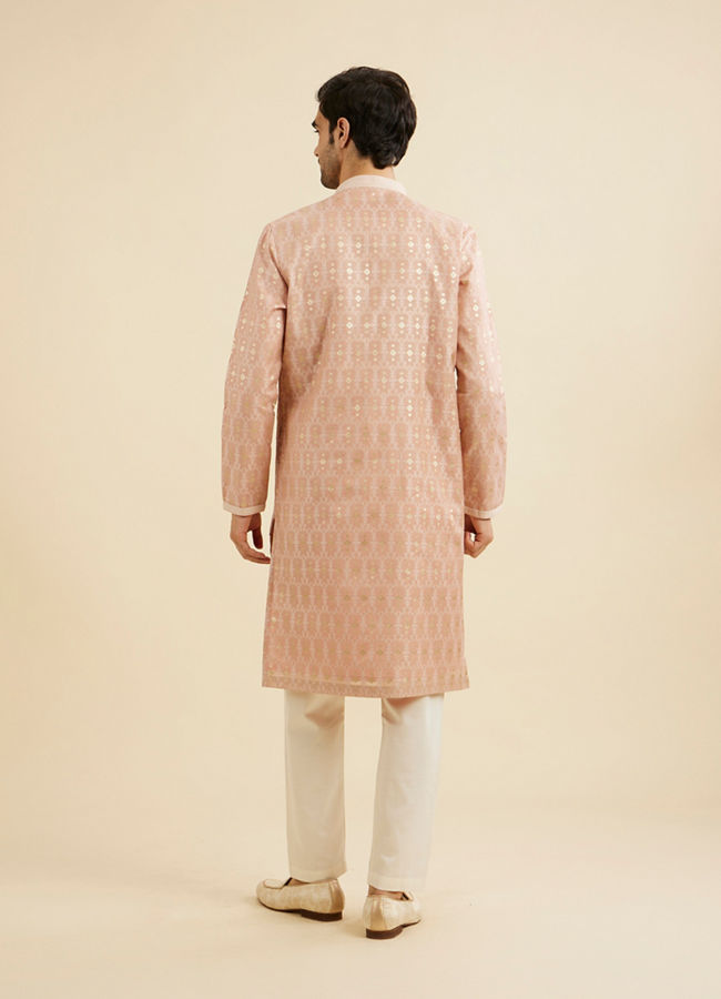 Manyavar Men Dusty Pink Jaal Patterned Kurta Set with Floral Butas