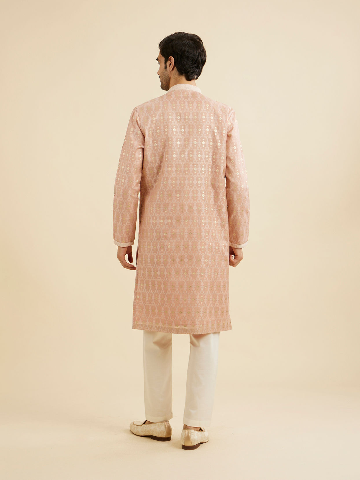 Manyavar Men Dusty Pink Jaal Patterned Kurta Set with Floral Butas