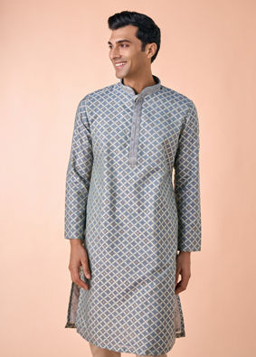 Manyavar Men Dark Grey Chanderi Kurta Pajama