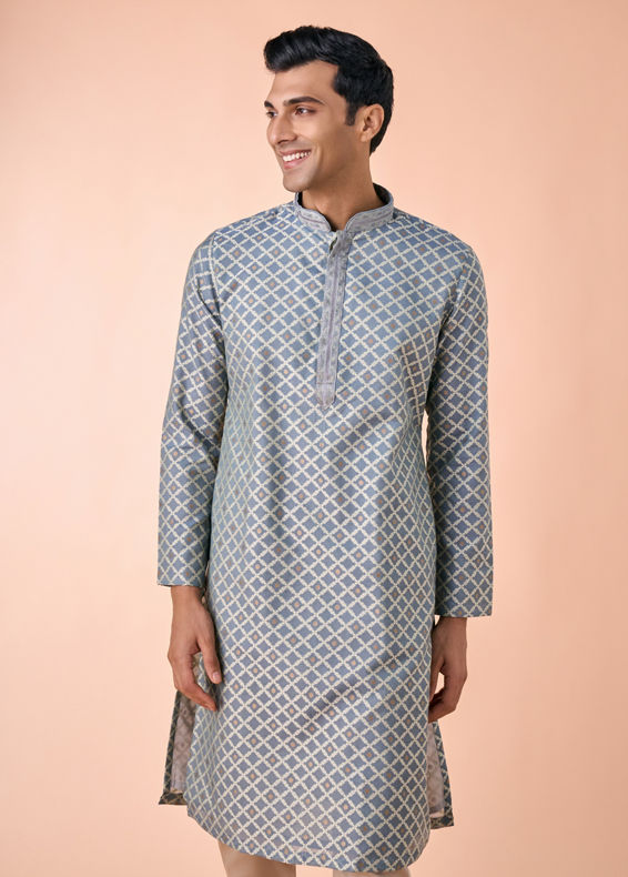 Manyavar Men Dark Grey Chanderi Kurta Pajama