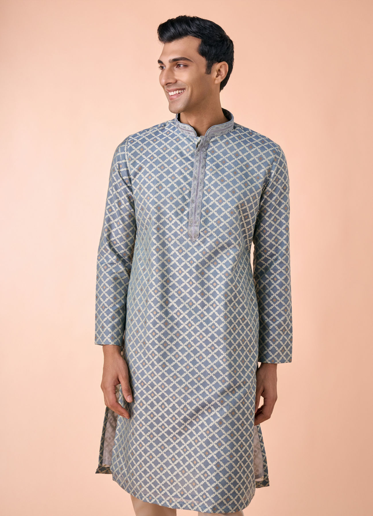 Manyavar Men Dark Grey Chanderi Kurta Pajama