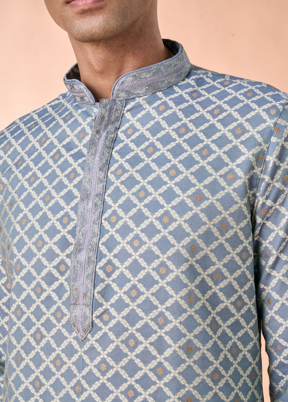 Manyavar Men Dark Grey Chanderi Kurta Pajama