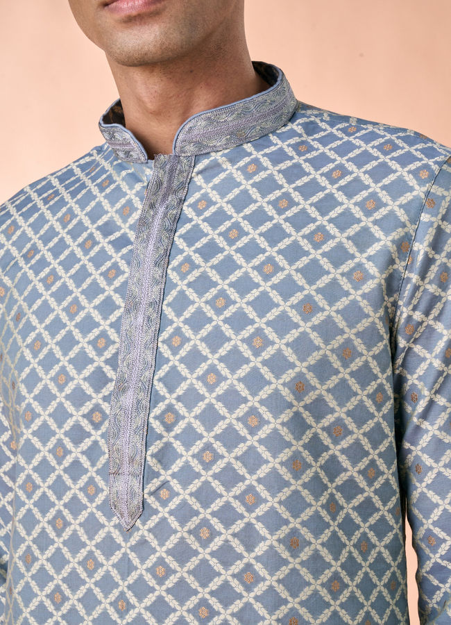 Manyavar Men Dark Grey Chanderi Kurta Pajama
