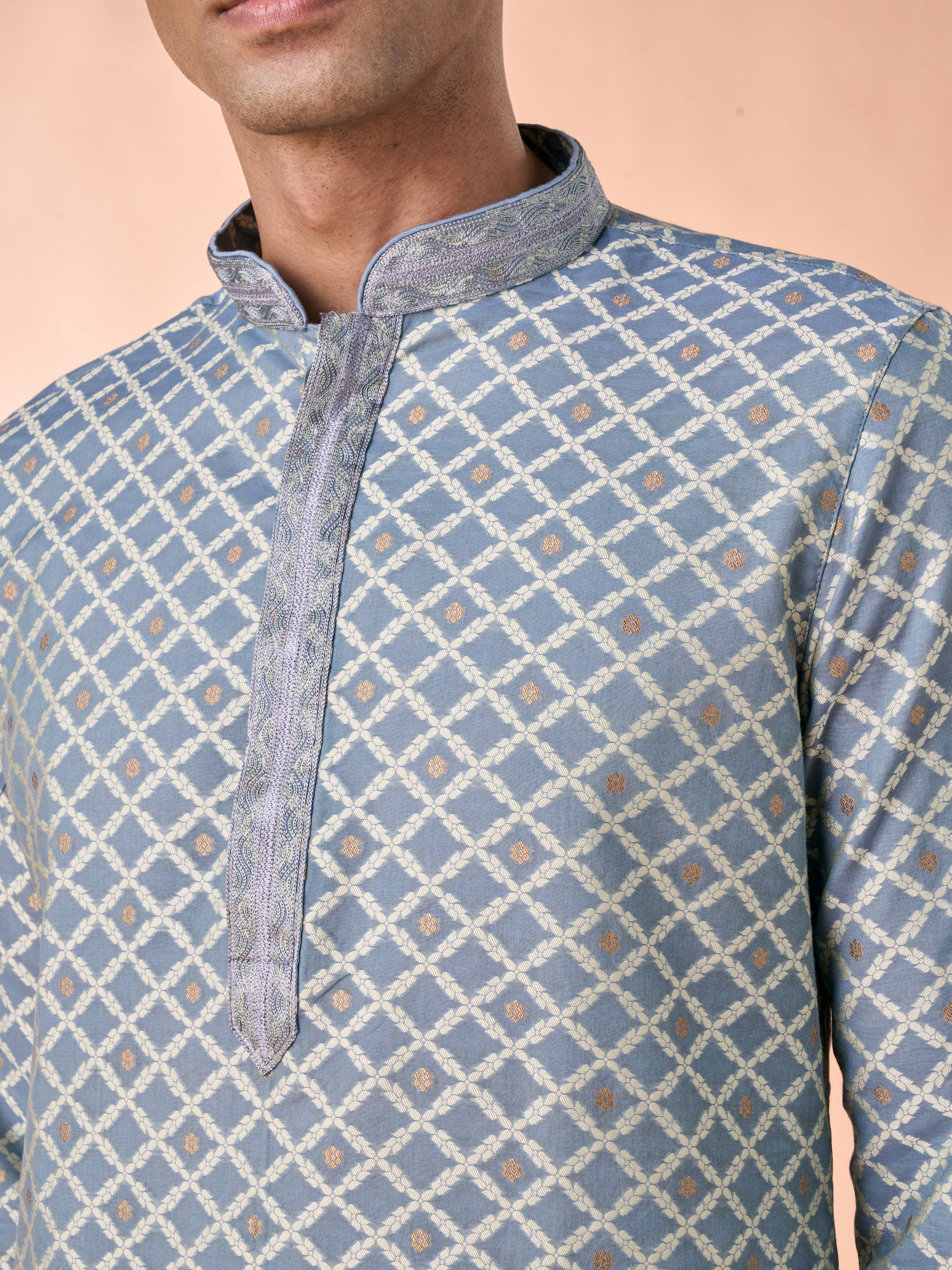 Manyavar Men Dark Grey Chanderi Kurta Pajama