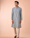 Manyavar Men Dark Grey Chanderi Kurta Pajama