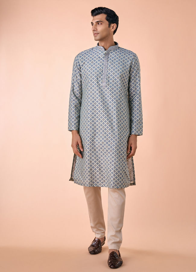 Manyavar Men Dark Grey Chanderi Kurta Pajama