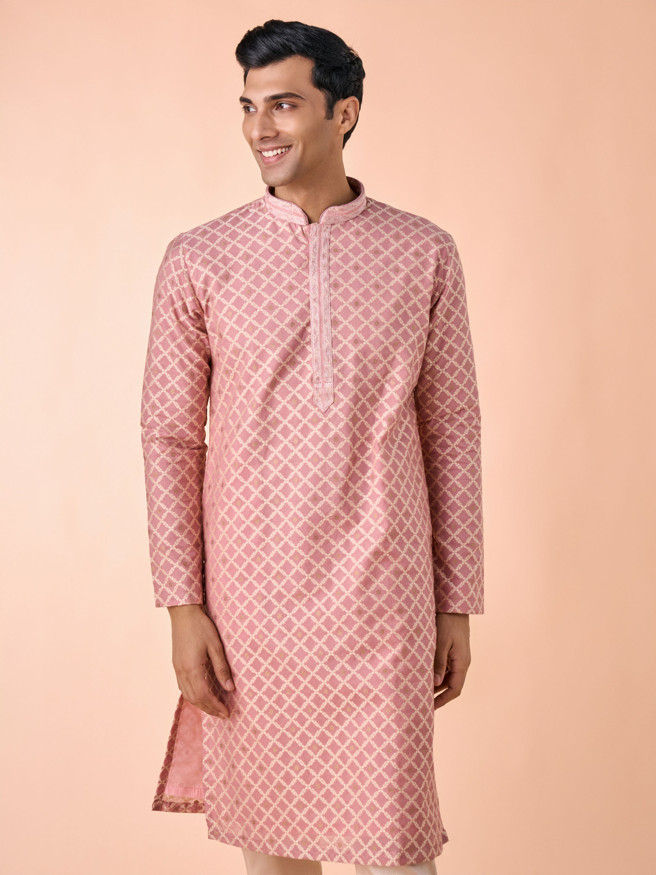 Manyavar Men Graceful Dusty Pink Kurta Pajama