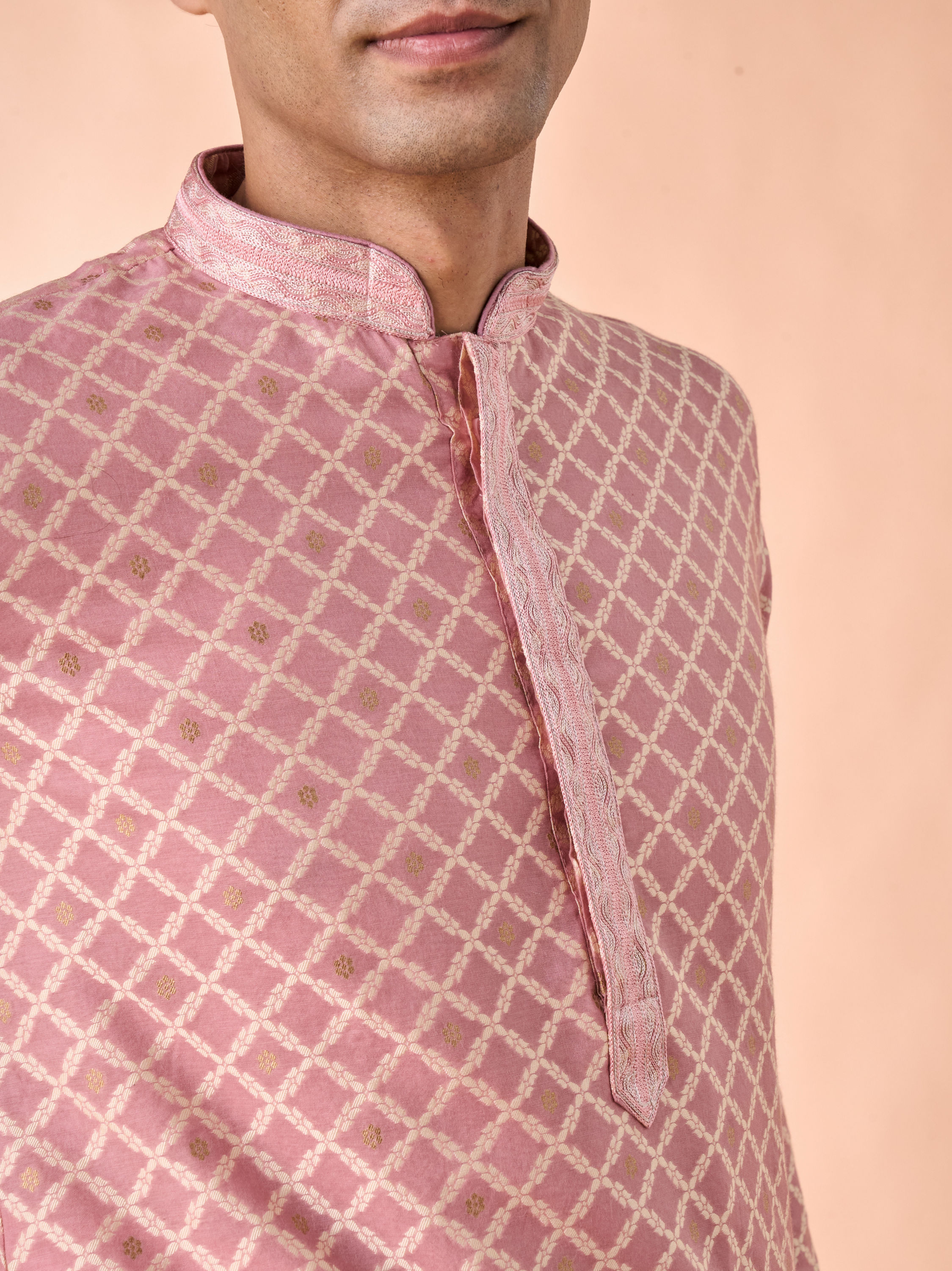 Manyavar Men Graceful Dusty Pink Kurta Pajama