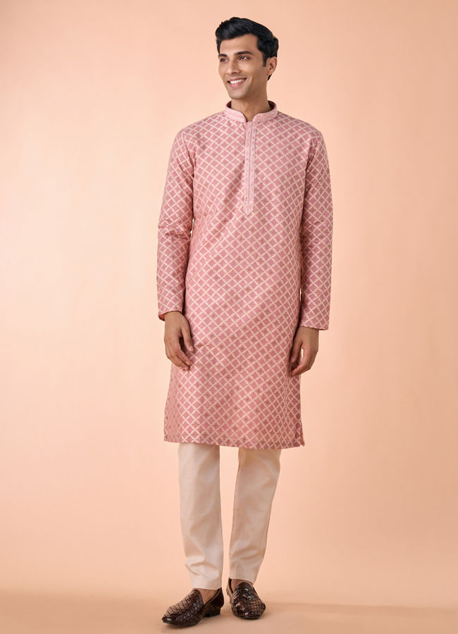 Manyavar Men Graceful Dusty Pink Kurta Pajama