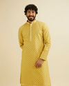 Manyavar Men Mustard Yellow Trellis Patterned Kurta Set image number 0