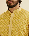 Manyavar Men Mustard Yellow Trellis Patterned Kurta Set image number 1