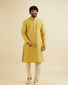Manyavar Men Mustard Yellow Trellis Patterned Kurta Set
