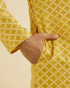 Manyavar Men Mustard Yellow Trellis Patterned Kurta Set