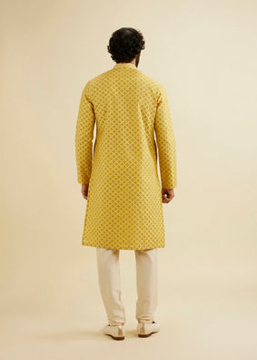 Manyavar Men Mustard Yellow Trellis Patterned Kurta Set image number 5