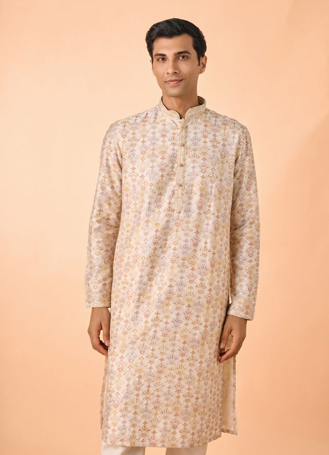Manyavar Men Cream Elegance Kurta Pajama