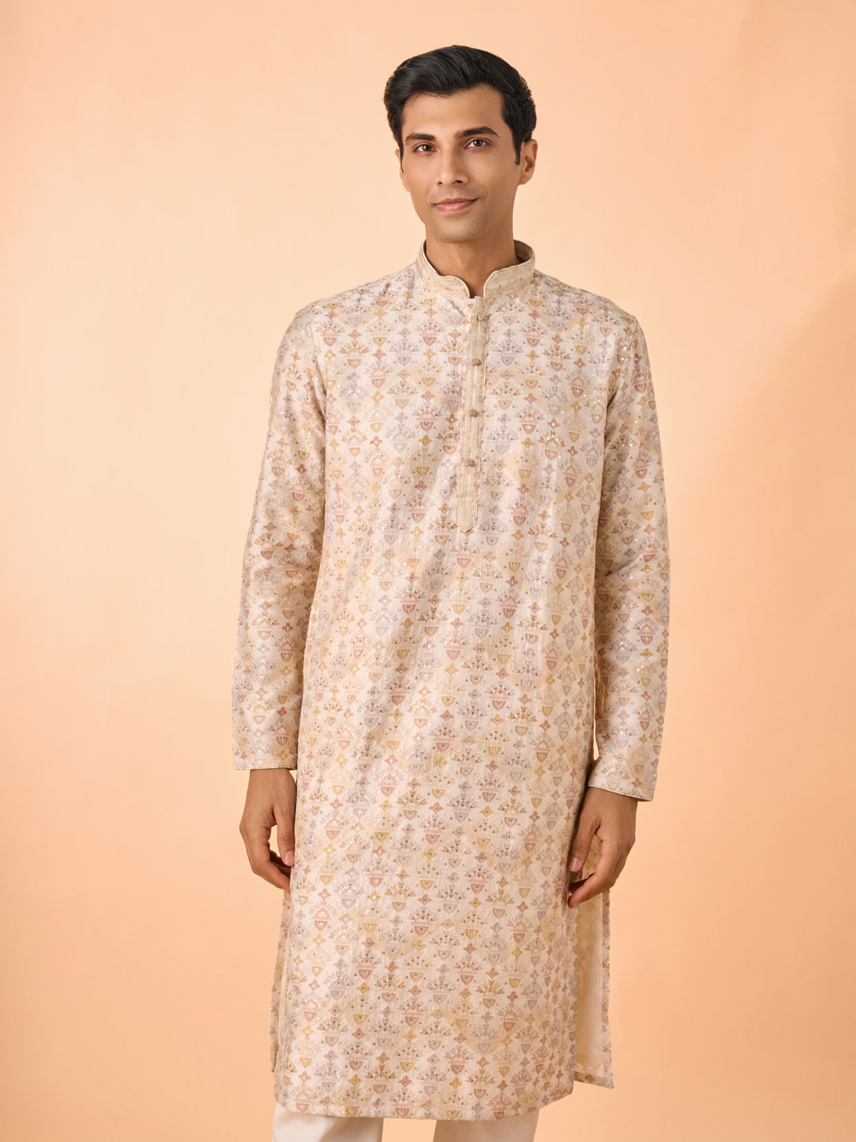 Manyavar Men Cream Elegance Kurta Pajama