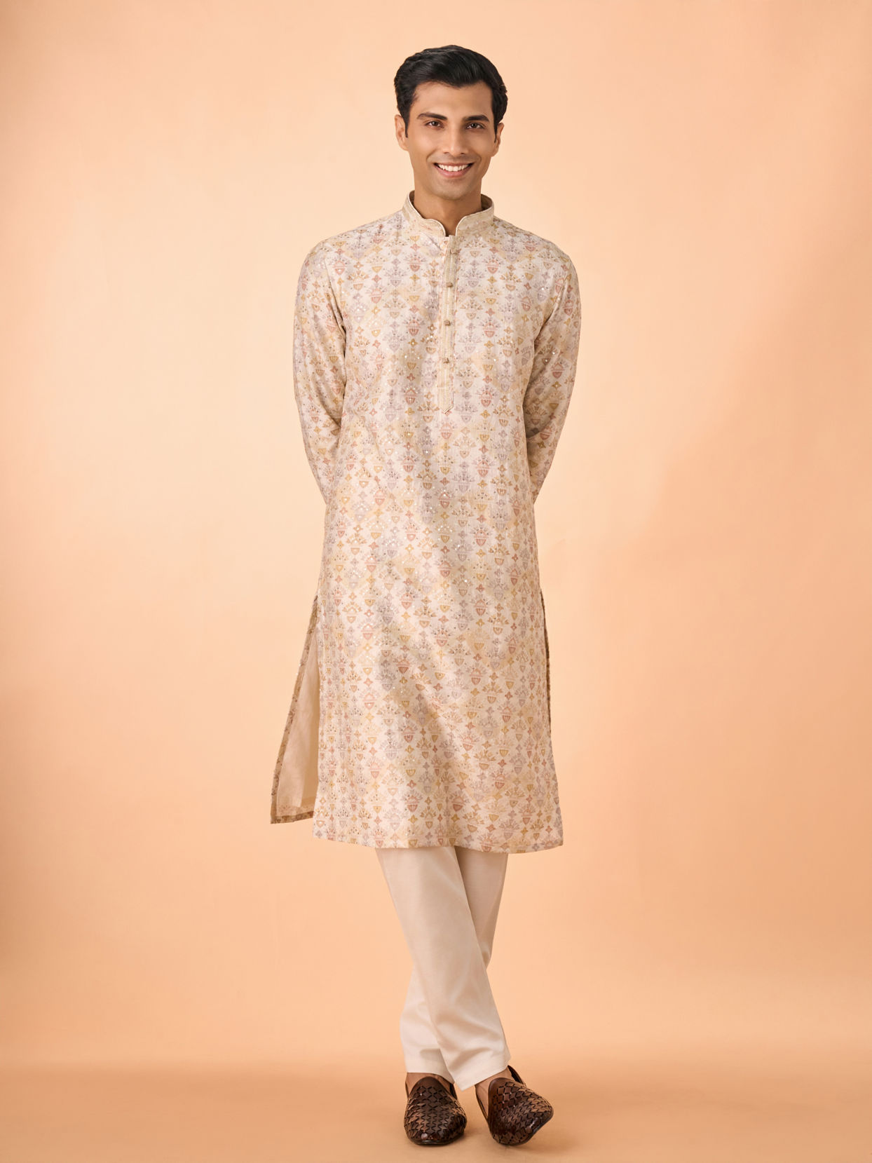 Manyavar Men Pastel Green Pista Elegance Kurta Pajama