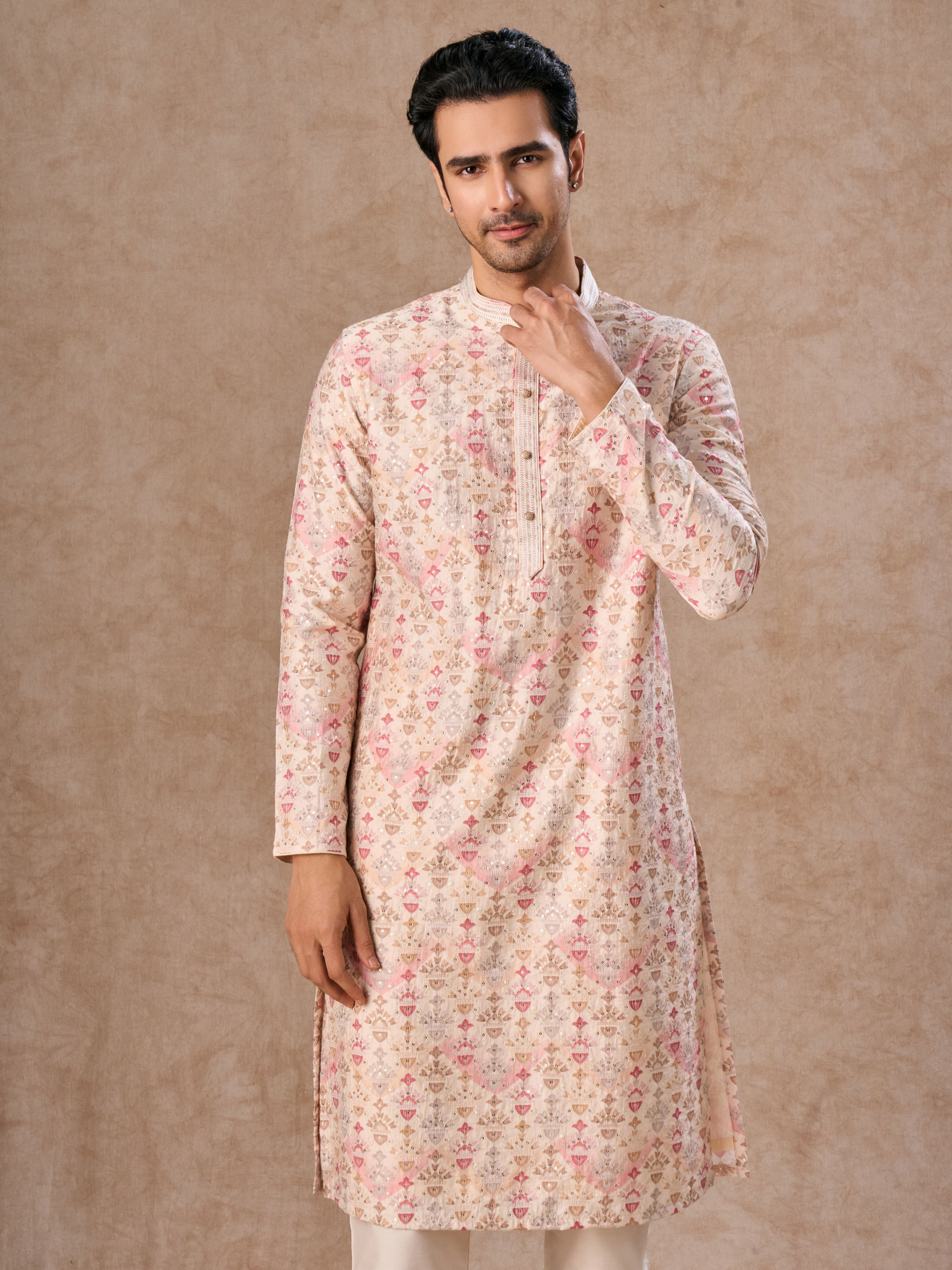 Manyavar Men Peachy Elegance Kurta Pajama
