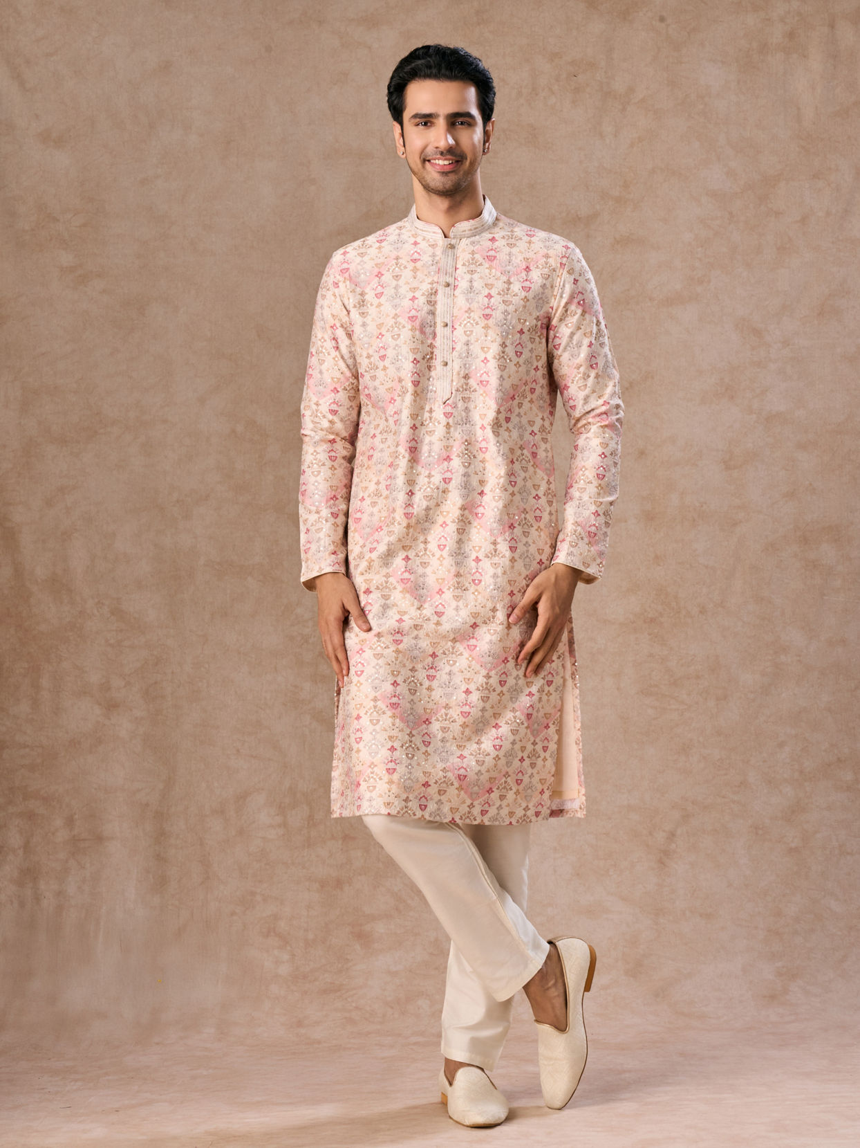 Manyavar Men Peachy Elegance Kurta Pajama