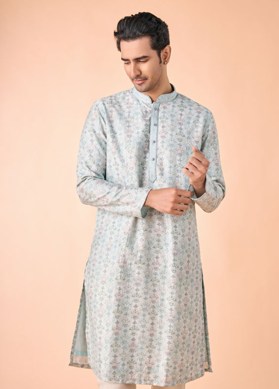 Manyavar Men Regal Aqua Green Kurta Pajama