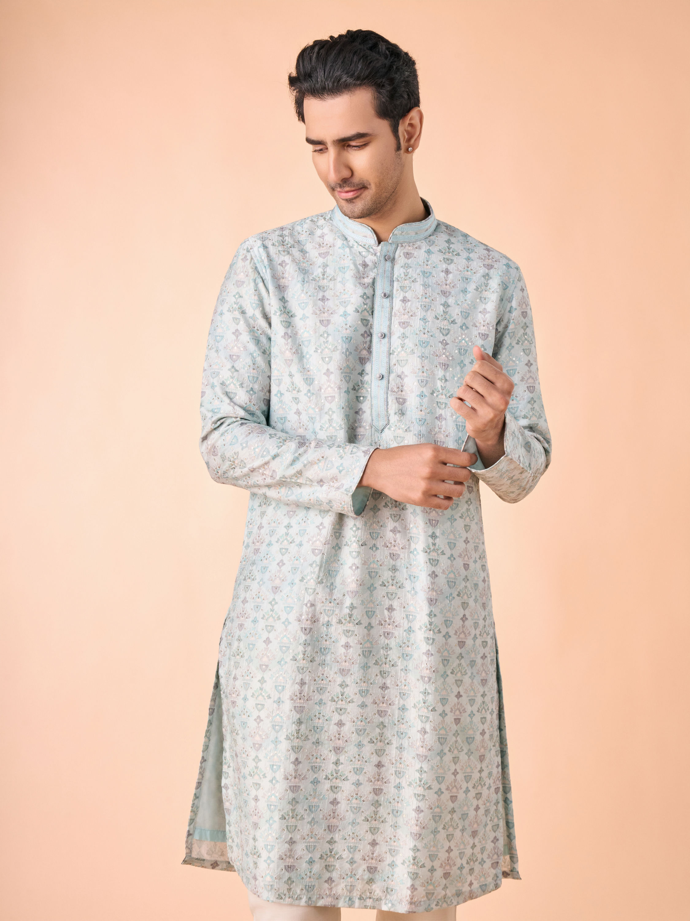 Manyavar Men Regal Aqua Green Kurta Pajama